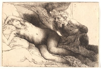 Jupiter a Antiope: větší deska od Rembrandt van Rijn