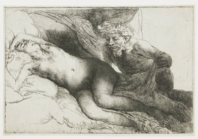 Jupiter a Antiope: větší deska od Rembrandt van Rijn