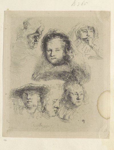 Kopstudies van Saskia en anderen Kolekce osmdesáti pěti původních tisků (název série) od Rembrandt van Rijn