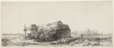 Krajina s chalupami a seníkem od Rembrandt van Rijn