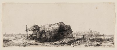 Krajina s chalupami a stodolou na seno: Podlouhlá od Rembrandt van Rijn