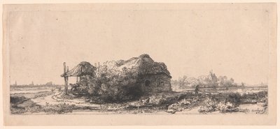 Krajina s chalupami a stodolou na seno: Podlouhlá od Rembrandt van Rijn
