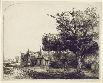 Krajina se štítovými chalupami u silnice, 1650 (lept a suchá jehla na papíře) od Rembrandt van Rijn