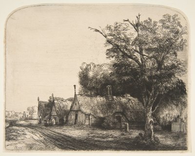 Krajina se třemi sedlovými chalupami vedle silnice, 1650. od Rembrandt van Rijn