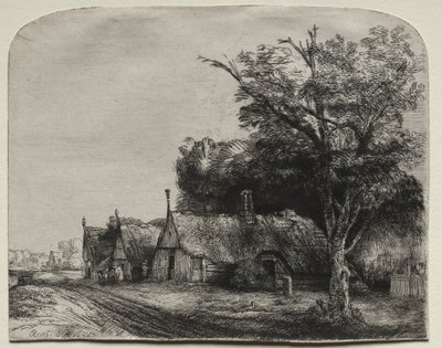 Krajina se třemi sedlovými domky vedle silnice, 1650. od Rembrandt van Rijn