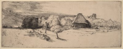 Krajina se stromy, hospodářskými budovami a věží od Rembrandt van Rijn