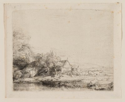 Krajina s krávou pijící od Rembrandt van Rijn