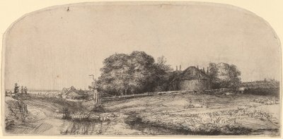 Krajina se stodolou na seno a stádem ovcí od Rembrandt van Rijn