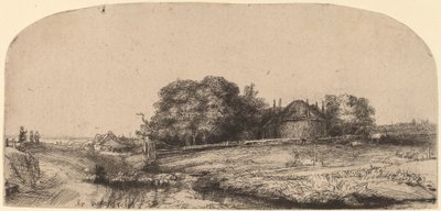 Krajina se stodolou na seno a stádem ovcí od Rembrandt van Rijn