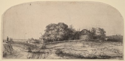 Krajina se stodolou na seno a stádem ovcí od Rembrandt van Rijn