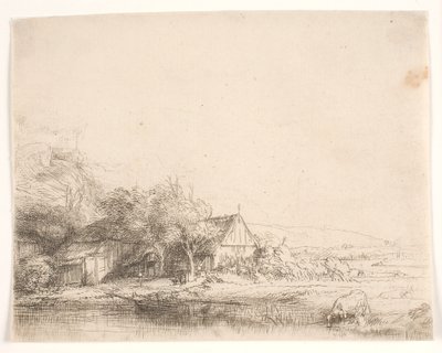Krajina s krávou, která se napájí od Rembrandt van Rijn