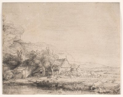 Krajina s krávou, která se napájí od Rembrandt van Rijn