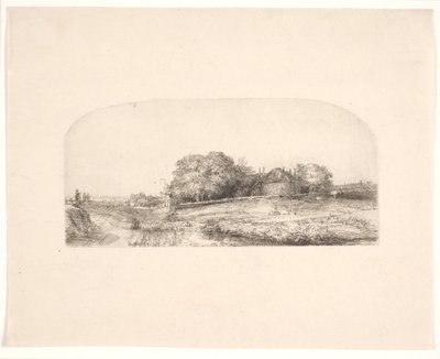 Krajina se stodolou na seno a stádem ovcí od Rembrandt van Rijn