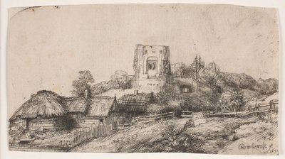 Krajina s čtvercovou věží od Rembrandt van Rijn