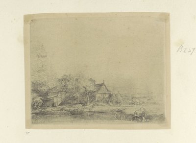 Landschap se setkal s drinkende koe Kolekce osmdesáti pěti původních tisků (název série) od Rembrandt van Rijn