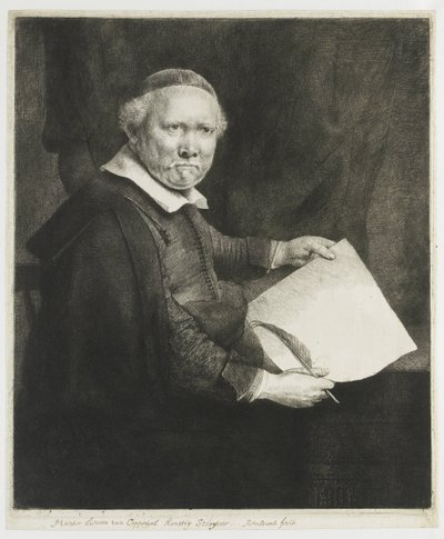 Lieven Willemsz. van Coppenol, mistr písma: větší deska od Rembrandt van Rijn