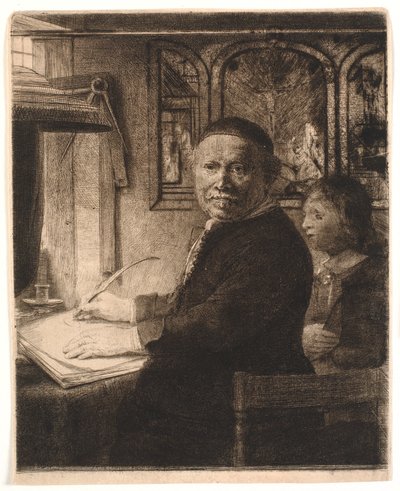 Lieven Willemsz van Coppenol, mistr psaní: menší talíř od Rembrandt van Rijn