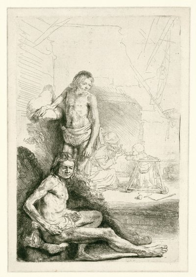 Mužský akt, sedící a stojící od Rembrandt van Rijn