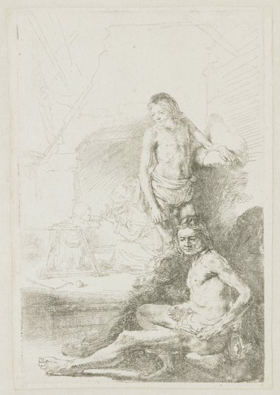 Mužský akt, sedící a stojící od Rembrandt van Rijn
