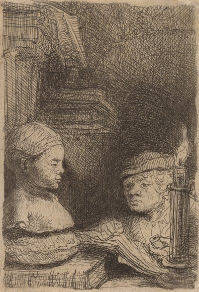 Muž kreslení z odlitku, c. 1641. od Rembrandt van Rijn