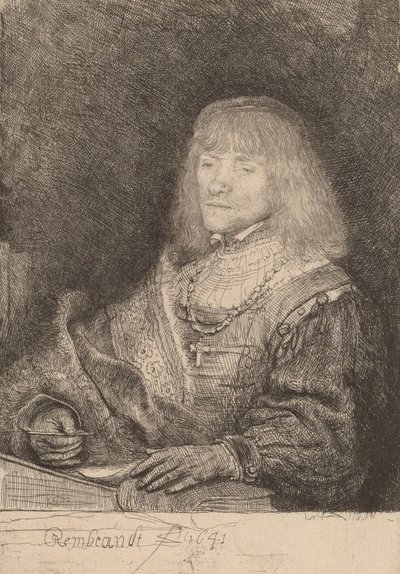 Muž u stolu s křížem a řetězem, 1641. od Rembrandt van Rijn