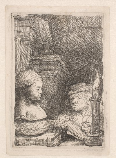 Muž kreslící podle sádrového odlitku od Rembrandt van Rijn