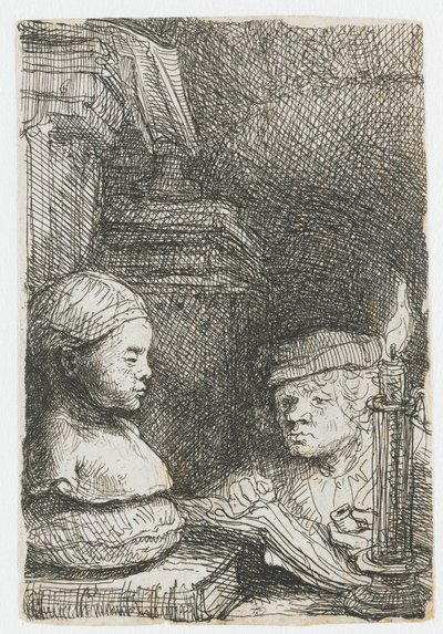 Muž kreslící podle sádrového odlitku od Rembrandt van Rijn
