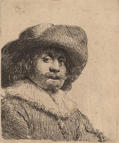 Muž v klobouku se širokou krempou, možná 1638. od Rembrandt van Rijn