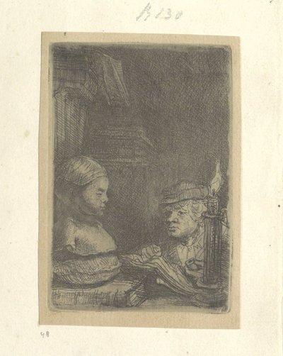 Muž, kresba ze sádrového modelu Recueil de quatre-vingt-cinq estampes originales (název série) od Rembrandt van Rijn