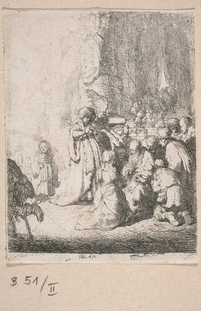 Obětování v chrámu s andělem (malá deska) od Rembrandt van Rijn