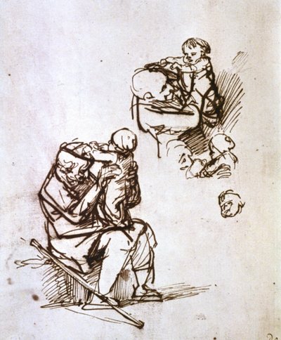 Starý muž si hraje s dítětem, 1635-1640 od Rembrandt van Rijn