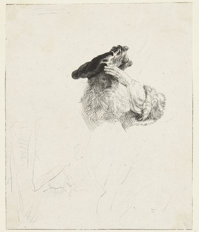 Starý muž si stínící oči rukou od Rembrandt van Rijn