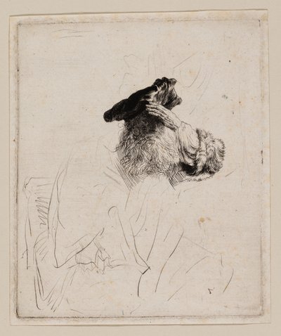 Starý muž si zastínil oči rukou od Rembrandt van Rijn