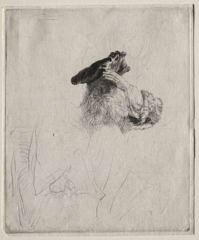 Starý muž si stíní oči rukou od Rembrandt van Rijn