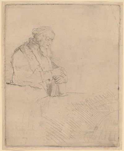 Starý muž v meditaci, opírající se o knihu od Rembrandt van Rijn