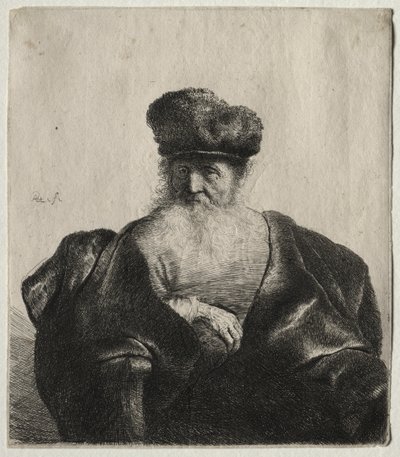 Starý muž s vousy, kožešinovou čepicí a sametovým pláštěm od Rembrandt van Rijn