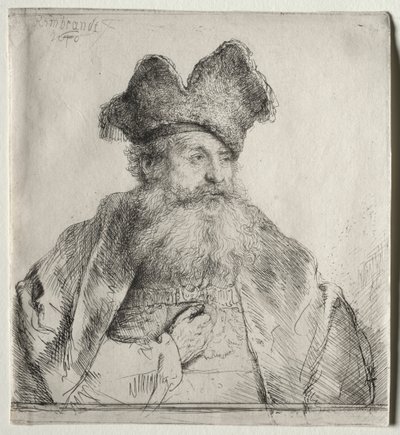 Starý muž s dělenou kožešinovou čepicí od Rembrandt van Rijn