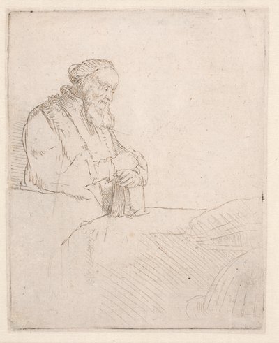 Starý muž v meditaci, opírající se o knihu od Rembrandt van Rijn