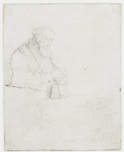 Starý muž v meditaci, opírající se o knihu od Rembrandt van Rijn