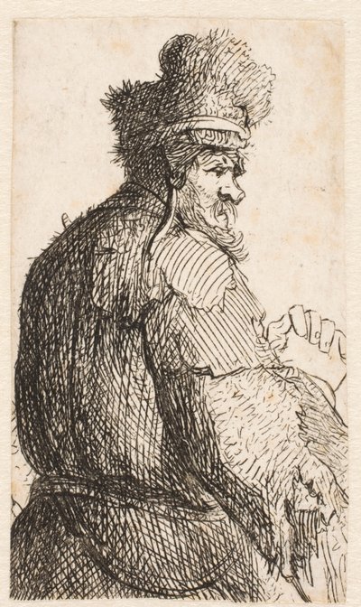 Starý muž viděný zezadu: profil doprava: polopostava od Rembrandt van Rijn