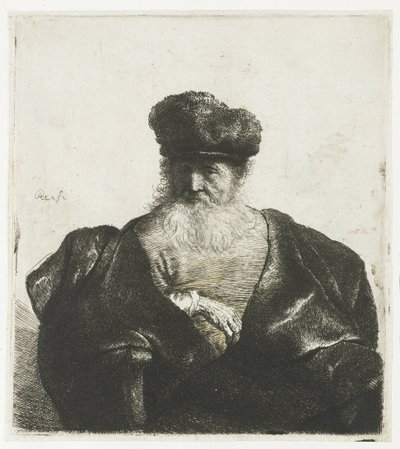 Starý muž s plnovousem, kožešinovou čepicí a sametovým pláštěm od Rembrandt van Rijn