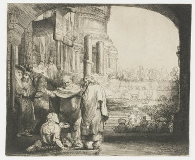Petr a Jan uzdravující mrzáka u brány chrámu od Rembrandt van Rijn