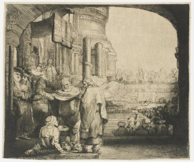 Petr a Jan uzdravující mrzáka u brány chrámu od Rembrandt van Rijn