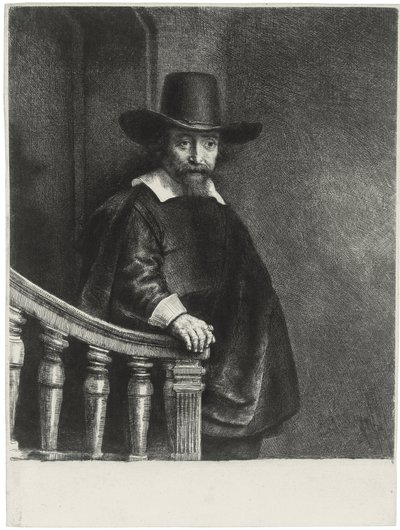 ""Portrait Of Doctor Bueno"" Portrét lékaře a spisovatele Dr. Ephraima Buena (Ephraim Bueno, židovský lékař) Rytina Rembrandt van Rhijn (1606-1669) od Rembrandt van Rijn