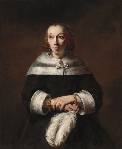 Portrét dámy s vějířem z pštrosího peří od Rembrandt van Rijn
