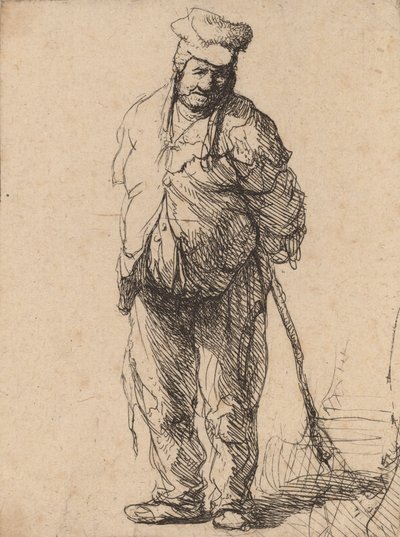 Otrhaný rolník s rukama za zády, držící hůl, c. 1630. od Rembrandt van Rijn