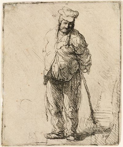 Otrhaný rolník s rukama za zády, držící hůl, kolem 1630. od Rembrandt van Rijn