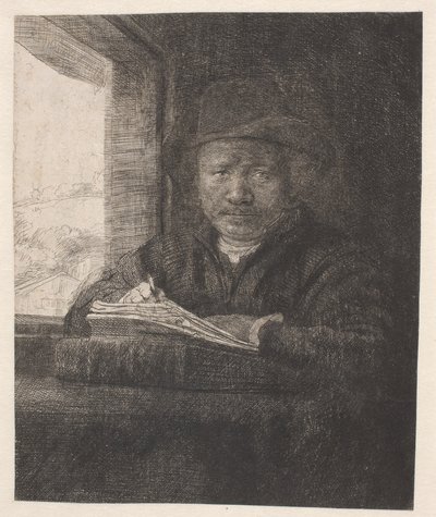 Rembrandt kreslí v okně od Rembrandt van Rijn
