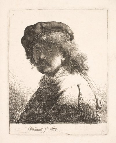 Rembrandt v čepici a šále: tmavá tvář: poprsí od Rembrandt van Rijn