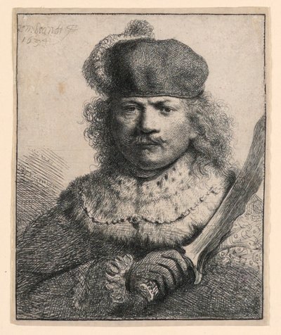 Rembrandt se vztyčenou šavlí od Rembrandt van Rijn